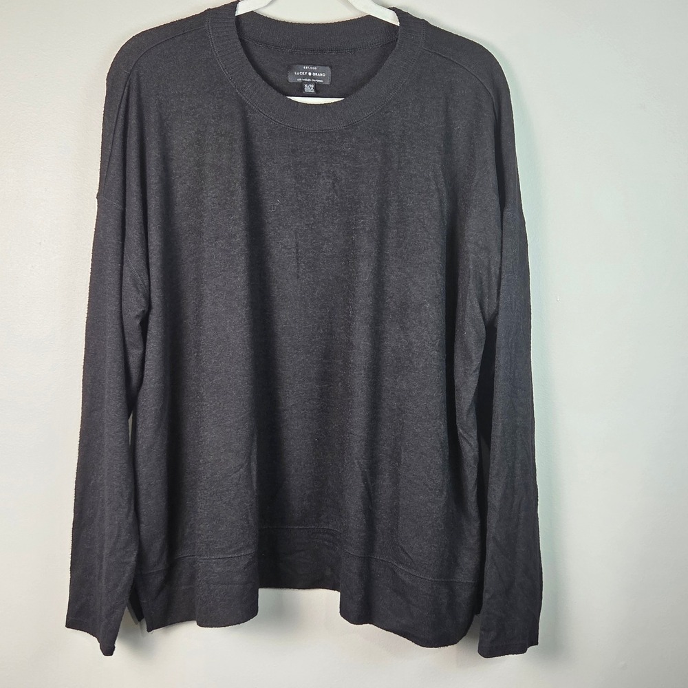 Lucky Brand Knit Top Womens XL Black Excellent Crew Neck Long Sleeve 7WC7008